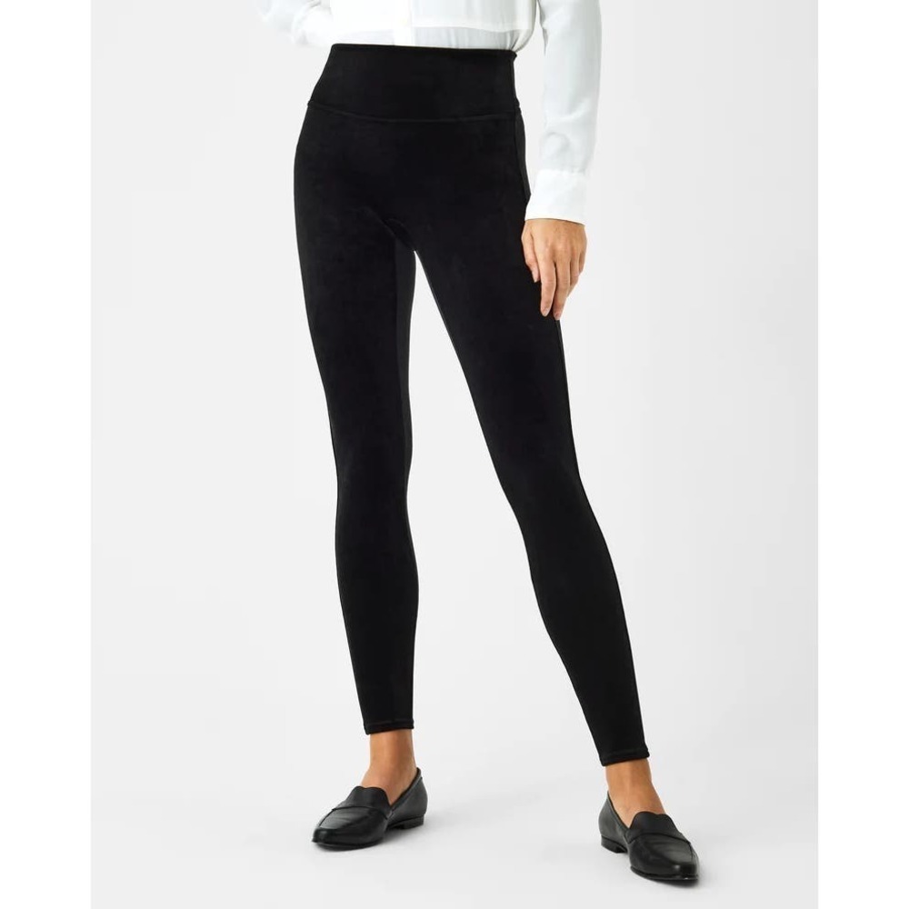 Spanx Velvet High Rise Slim Stretch Shaping Pull-On Ankle Leggings Black Small